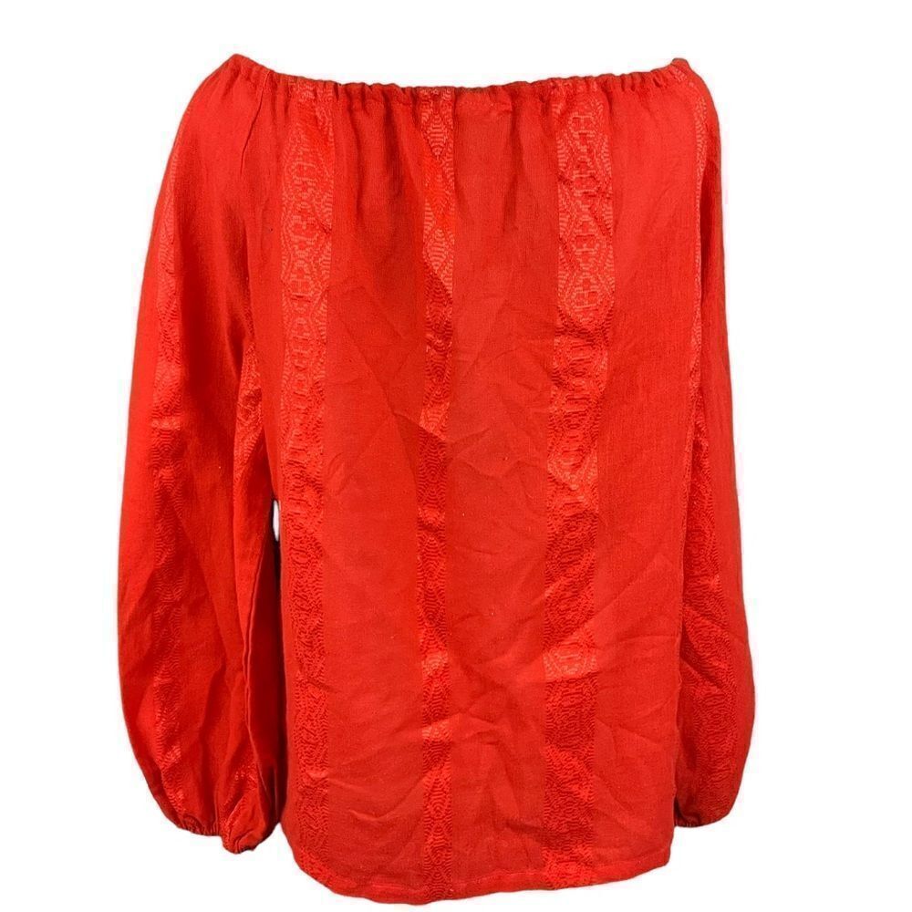 Vintage 70’s Sears Red/ Orange Embroidered Peasant Blouse M - Picture 4 of 6